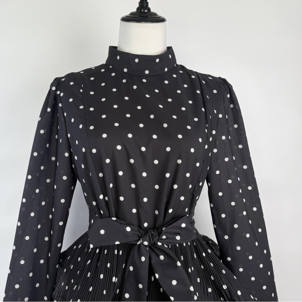 Designer Elaborate Black Polka Dot Ruffled Dress - Picture 5 of 11